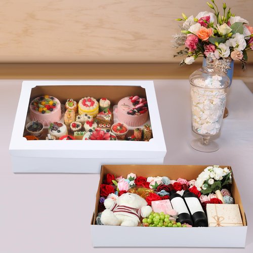 Funnymoom 10 Pcs Full Sheet Cake Box with Window Large Bakery Boxes Corrugated Rectangle Cake Packaging Boxes for Donuts Cookie Cupcake Baking Pastry Decor Supplies(19.5 x 26.5 x 5 Inches)