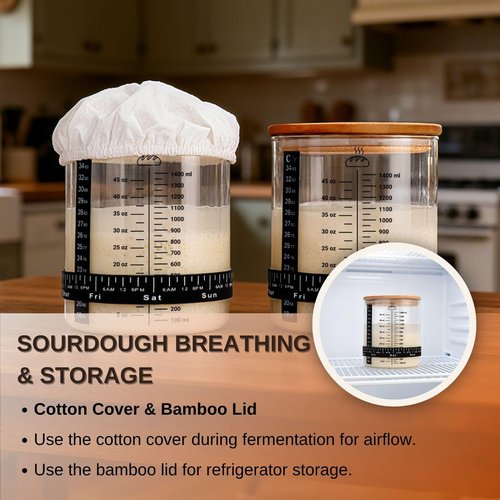 58oz Sourdough Starter Jar Kit – Large Glass Fermentation Jar with Feeding Tracker, Sourdough Starter Recipe Guide, and Essential Bread Baking Tools for Homemade Sourdough