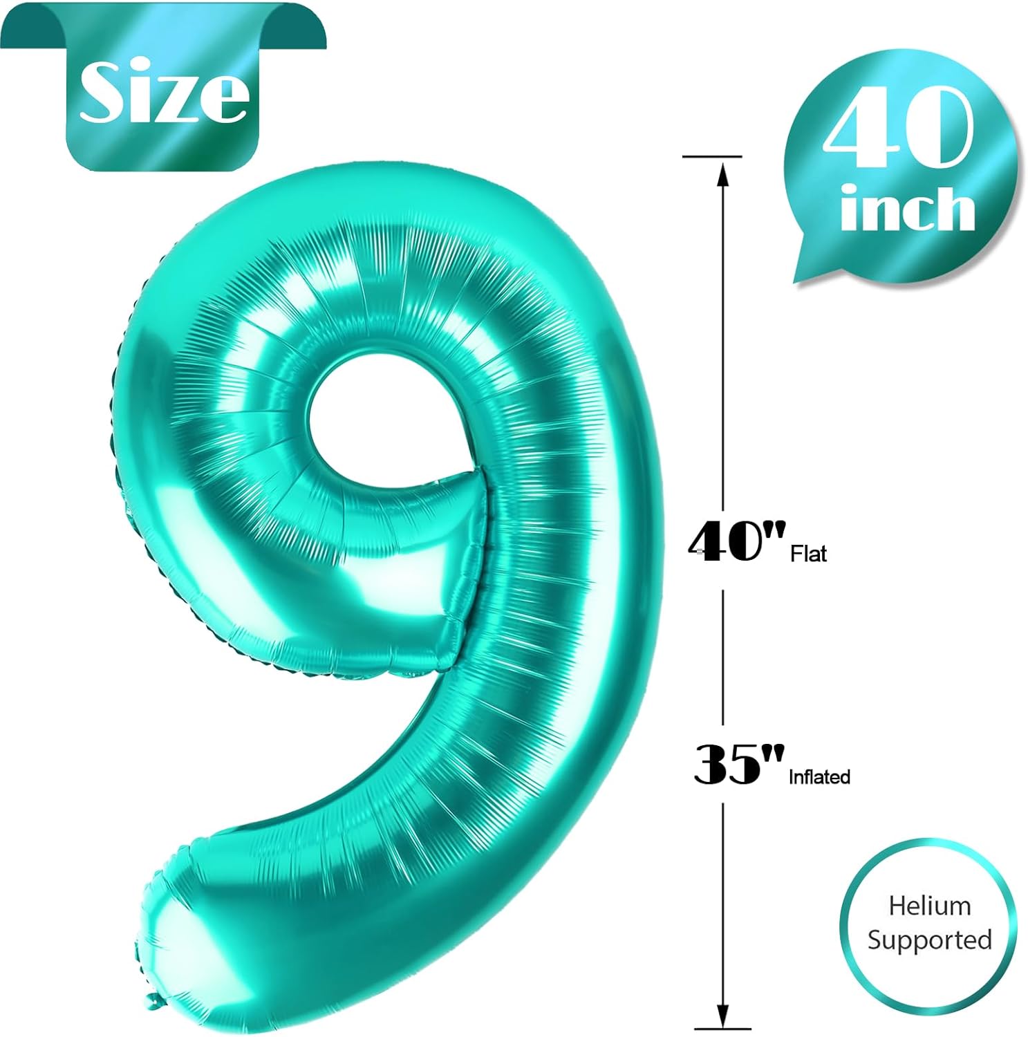 Teal Blue Number 9 Balloon - 40 Inch Giant Birthday Decoration for Girls' 9th, 19th, and 29th Parties