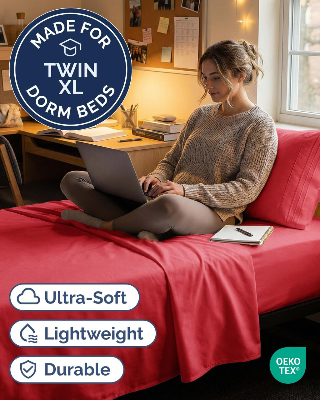 Skiennix Twin XL Sheet Set - Comfy Cooling Bed Sheets - Ultra-Soft, Deep Pockets, Wrinkle-Free - Red