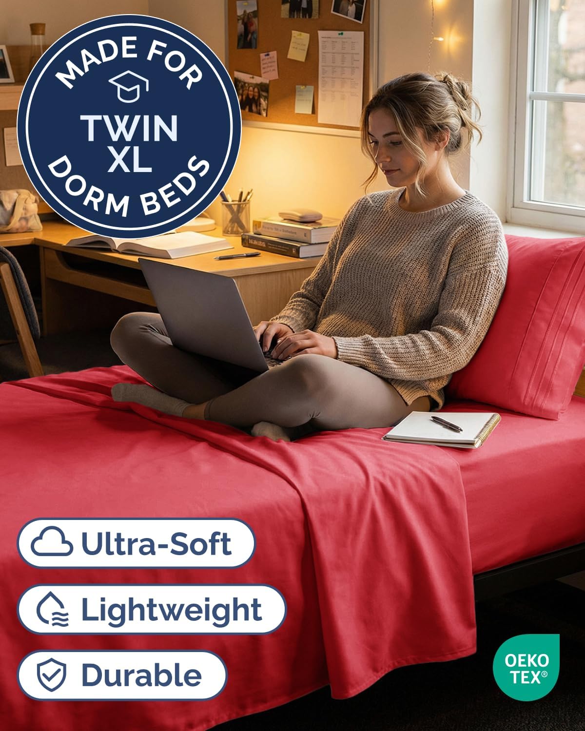 Skiennix Twin XL Sheet Set - Comfy Cooling Bed Sheets - Ultra-Soft, Deep Pockets, Wrinkle-Free - Red