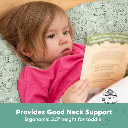 DinoDood Toddler Pillow - Soft & Breathable Organic Cotton Travel Pillowcase | 13x18 for Ages 2-5