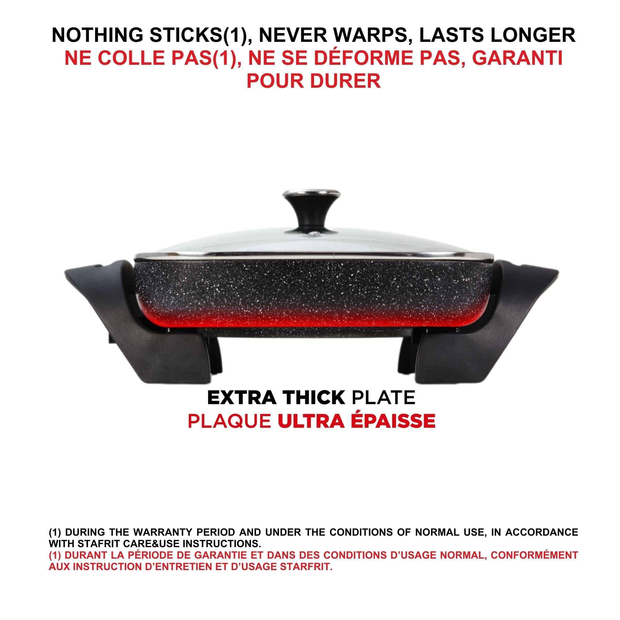 Starfrit The Rock Electric Skillet - 12" x 12" - Rock.Tec Non-Stick Cooking Surface - Tempered Glass Lid - 1200W