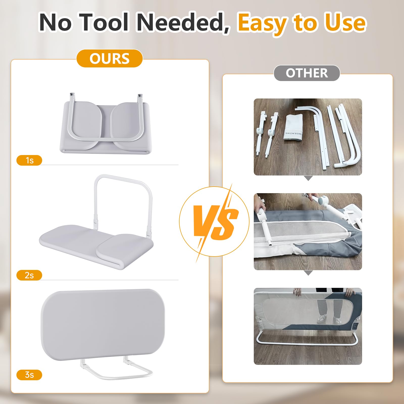 strenkitech Toddler Bed Rails for Travel - Baby Guard Bed Rail Portable for Crib, Twin, Queen, Full, King Size Beds - Easy to Assemble, Safety Bed Side Rail for Toddlers and Kids