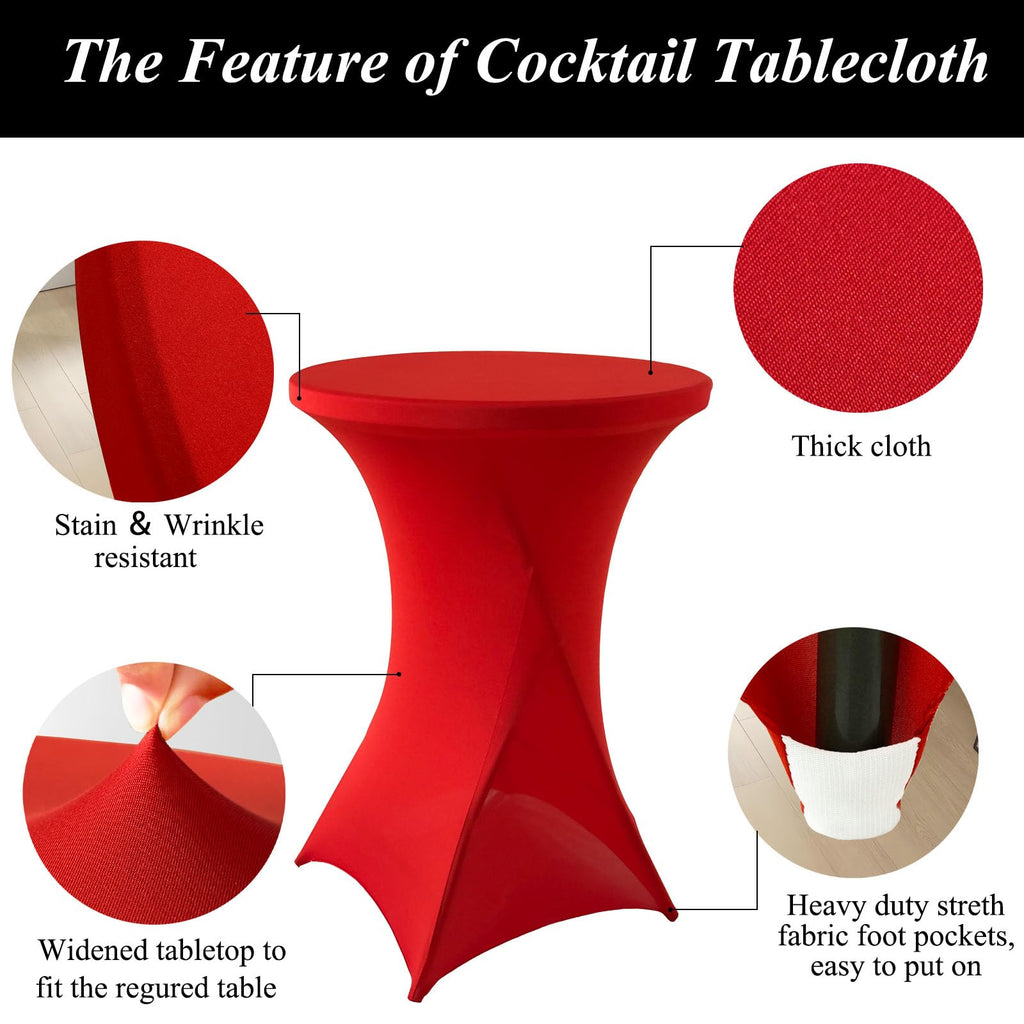 4Pack Red Cocktail Table Cover 32x43 Inch Fitted Stretch Cocktail Tablecloth for Round Table Top Cover High Top TableCloths for Party Bar Pub Wedding