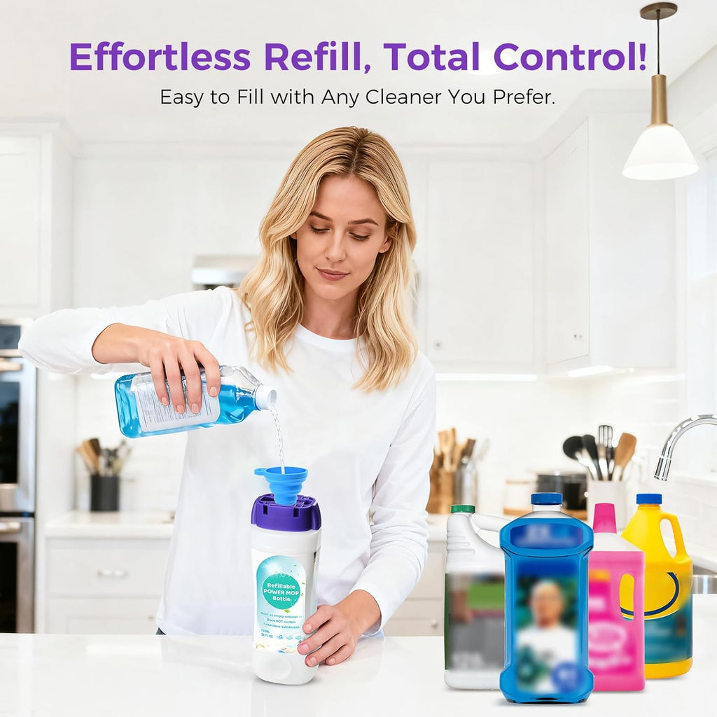 Swiffer® Power Mop™ Refillable Bottle - 24 FL.OZ Leak-Proof HDPE Container with Funnel for Easy Use