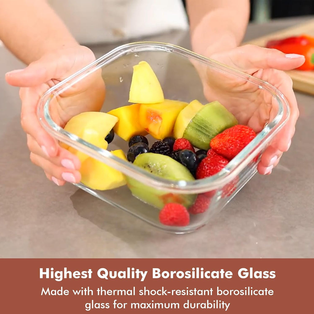 Razab Glass Food Storage Containers - 1200ML Airtight & Leakproof | Microwave, Oven, Freezer Safe, BPA Free
