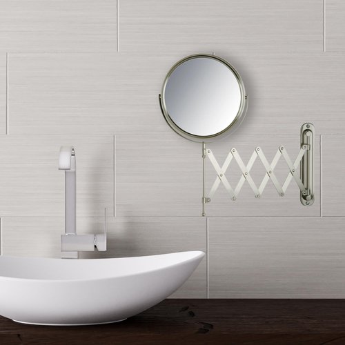 JERDON Two-Sided Wall-Mounted Makeup Mirror - Makeup Mirror with 7X Magnification & Extendable Arm - 8-inch Diameter Mirror with Nickel Finish Wall Mount - Model JP2027N