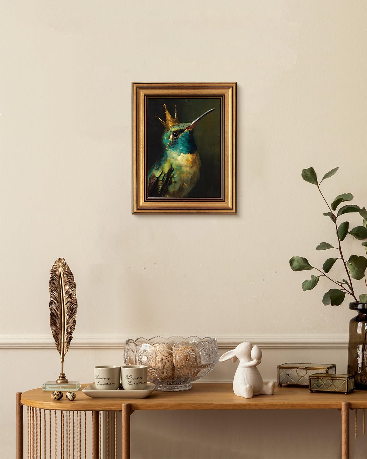 VIYYIEA Vintage Gold Framed Hummingbird Canvas Wall Art - Elegant Home Decor for Living Room & Bedroom (10L x 8W)