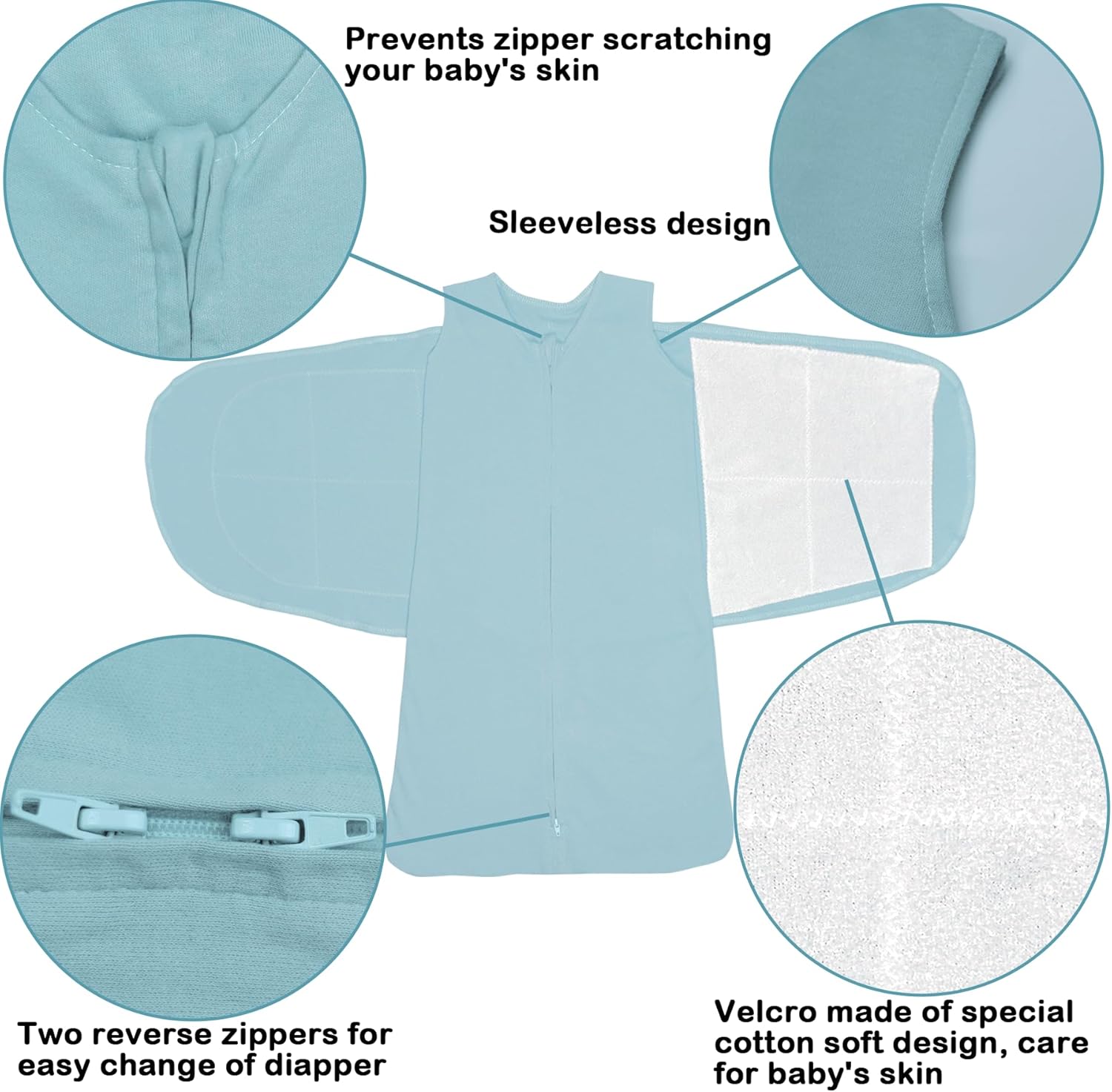 Skiennix Baby Sleep Sack Swaddle - 3-Way Adjustable Organic Cotton Blanket | 2 Pack for 3-6 Months, 12-18 lbs, 1.0 TOG (Cyan & Navy Blue)