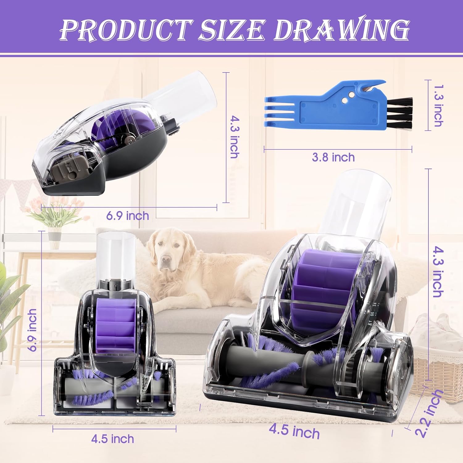Shark Pet Hair Power Brush Tool - Upgraded Vacuum Attachment for Navigator Lift-Away NV360 | Purple