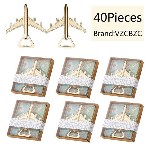 40PCS Airplane Bottle Opener for Wedding Favors Air Plane Travel Beer Bottle Openers for Guests,Party Souvenirs or Decorations-Gold