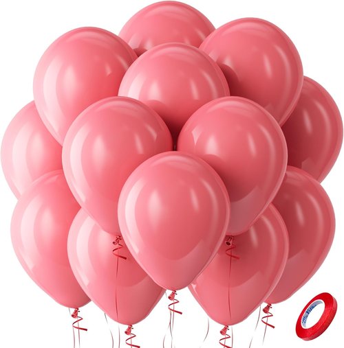 Bezente Coral Latex Party Balloons - 100 Pack of 12-Inch Round Helium Pastel Coral Red Balloons for Celebrations