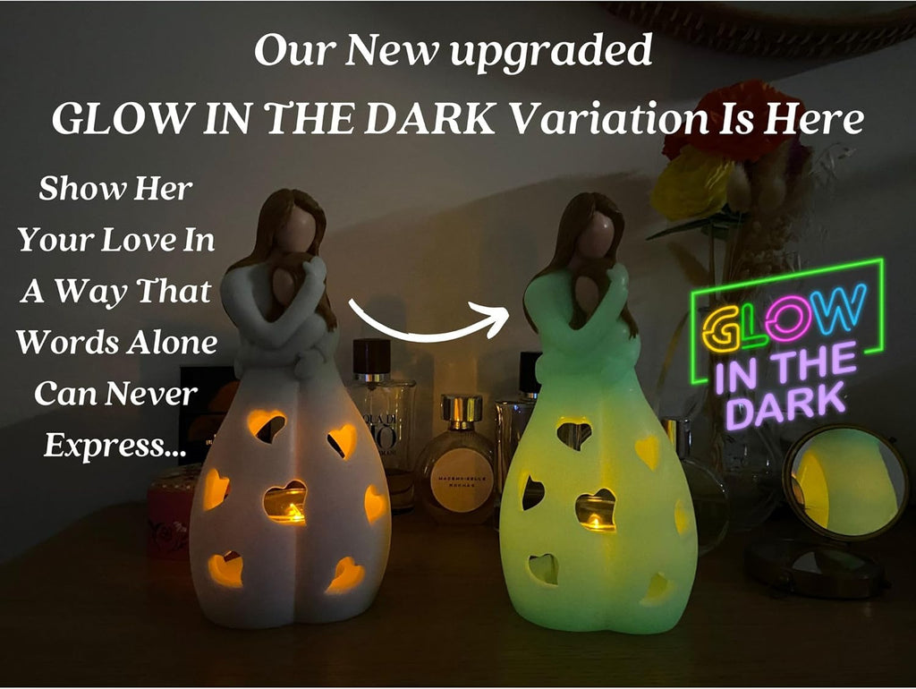 Mother-Daughter Candle Holder Statue - Glow in The Dark with Flickering LED | Hand-Painted Gift for Mother's Day, Christmas, Birthday