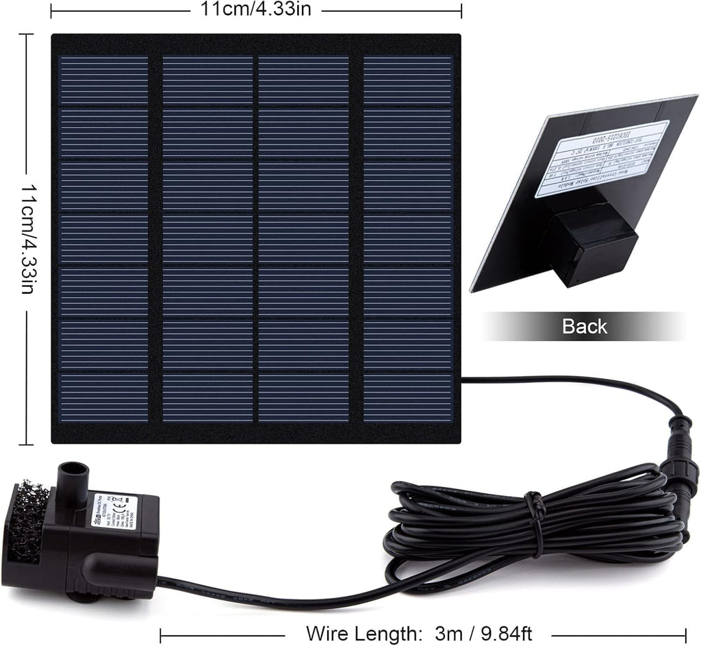Skiennix Solar Fountain Pump Kit - 1.8W Upgraded Water Pump with 3M Cable & 4 Nozzles for Bird Bath & Garden