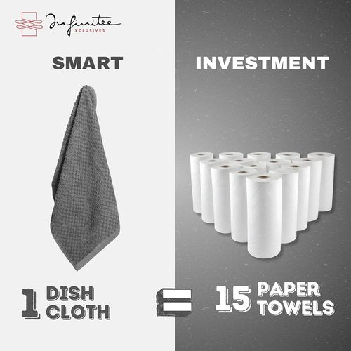 Infinitee Xclusives Premium Cotton Dish Cloths - Ultra Soft & Highly Absorbent | 12x12 Inches | Pack of 4 | Grey