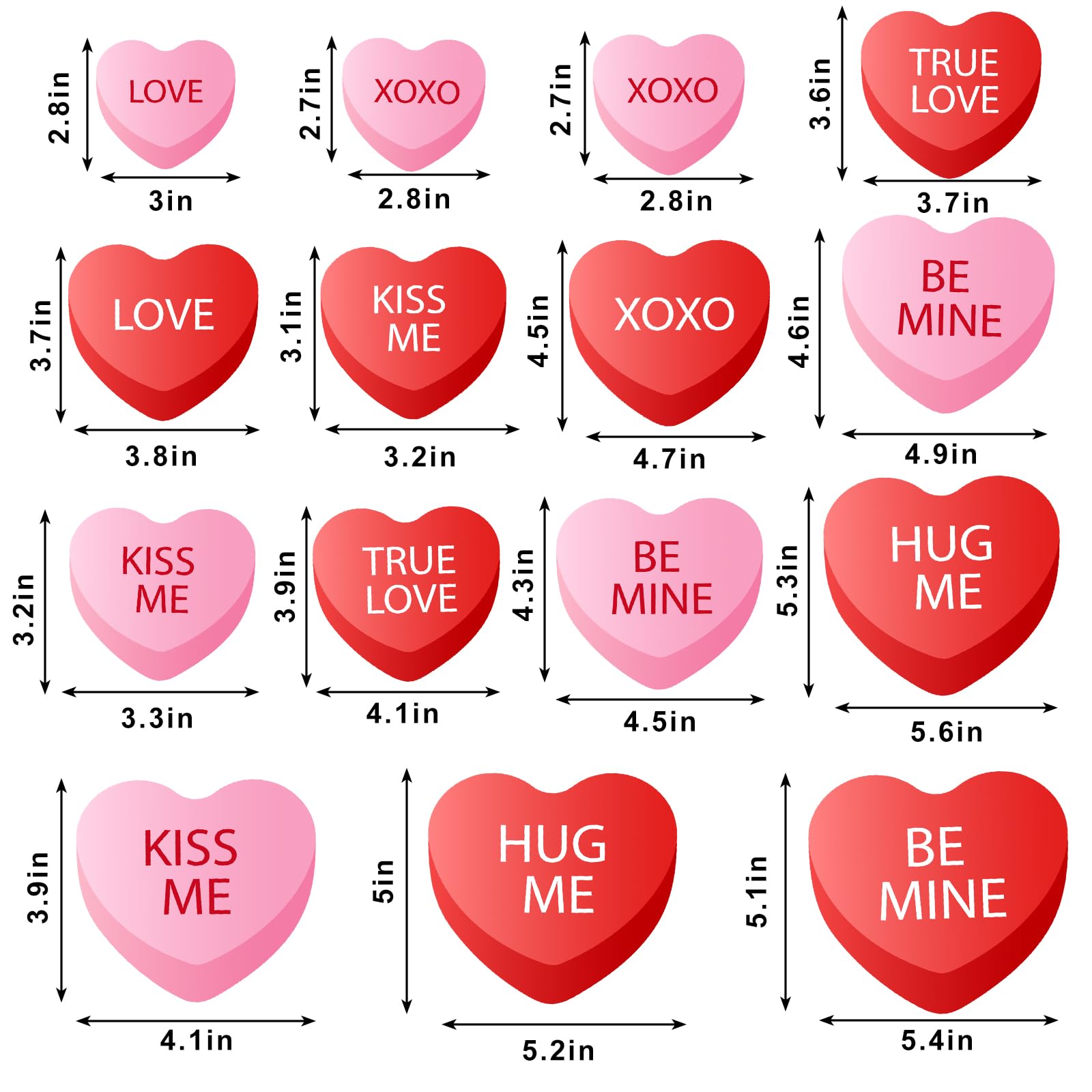 Whaline 15 Pcs Valentine's Day Refrigerator Magnets Magnetic Stickers Red Pink Conversation Heart Magnet for Holiday Refrigerator Metal Garage Door
