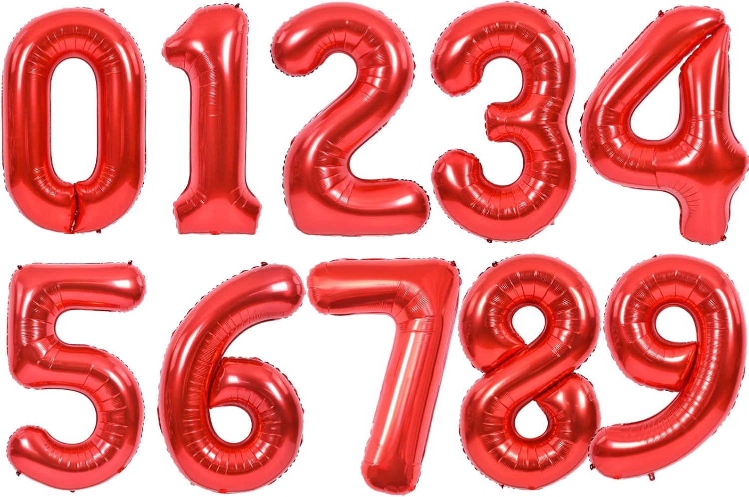 TONIFUL 16-Inch Red Mylar Foil Number Balloons | 0-9 Set of 10 for New Year, Birthdays & Celebrations