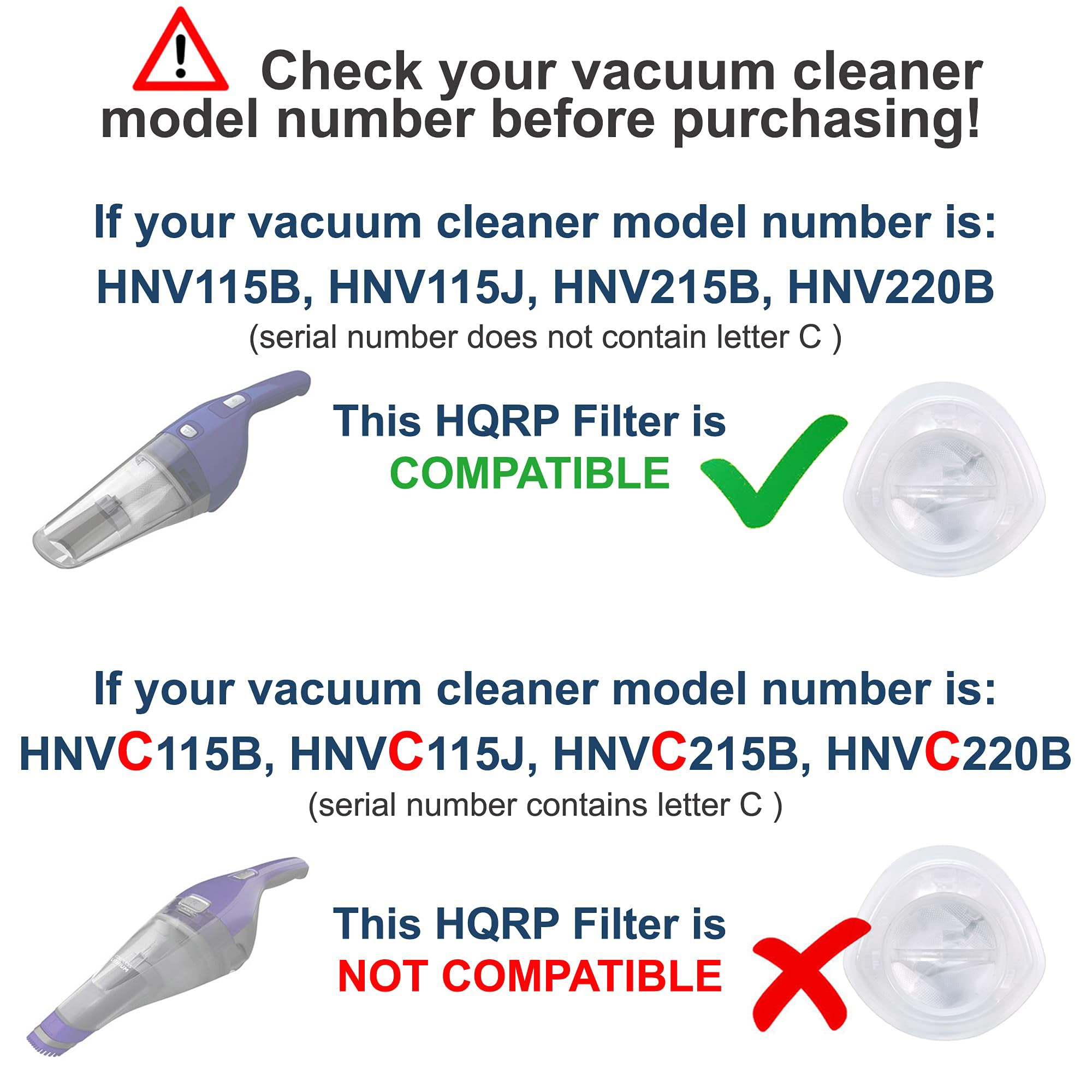 HQRP 2-Pack Filter compatible with Black+Decker HNV115B, HNV115J, HNV215B, HNV220B Series Hand Vac Vacuum Cleaners, EVF100 Replacement