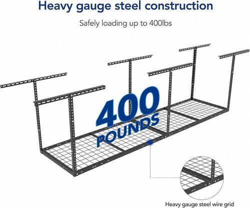 FLEXIMOUNTS 2x8 Garage Storage Rack - Heavy Duty Adjustable Overhead Organization System | 400lbs Capacity, Black