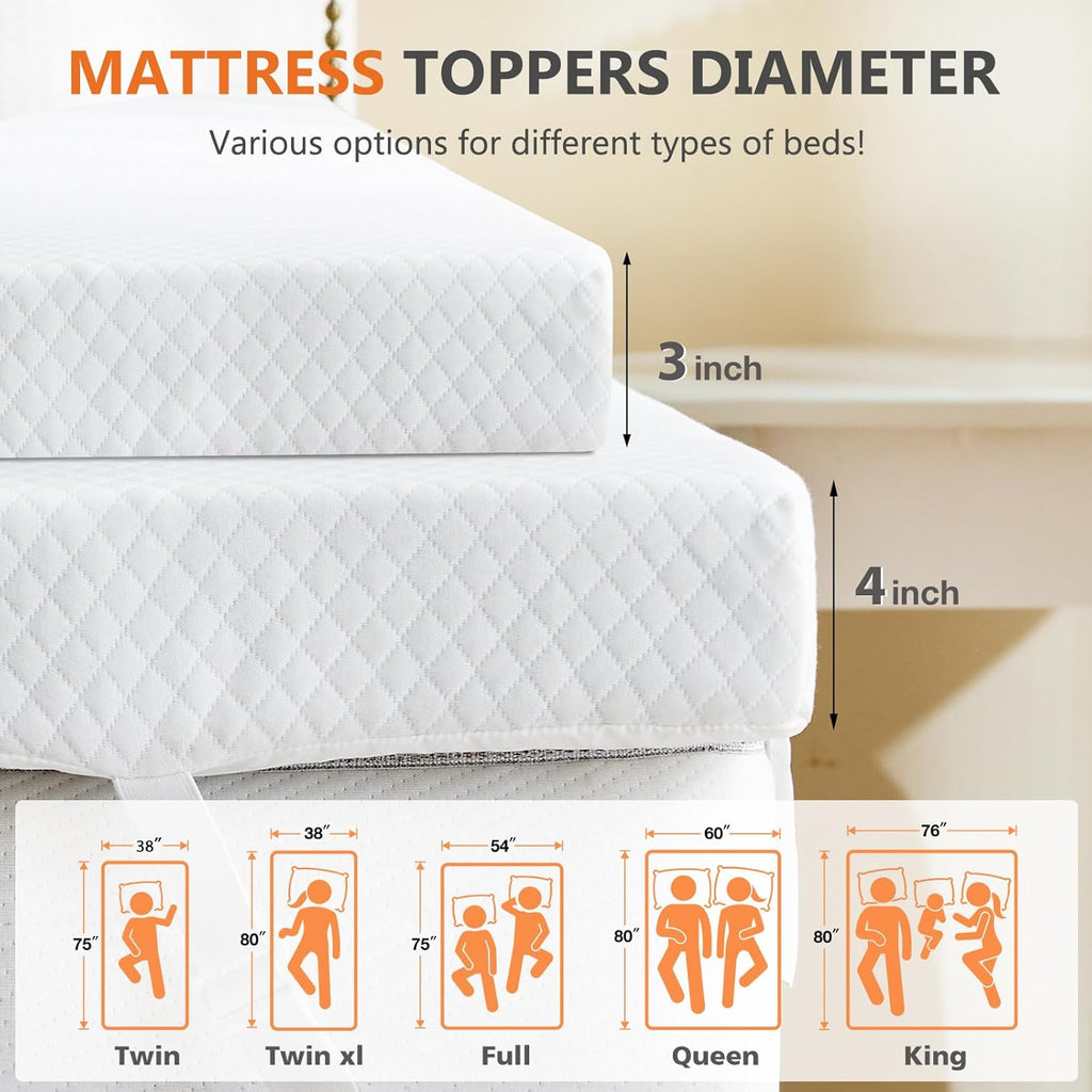 Sweetcrispy Memory Foam Mattress Topper - 3 Inch Thick Gel-Infused Cooling Pad for Full Size Bed | Removable Soft Cover, CertiPUR US Certified