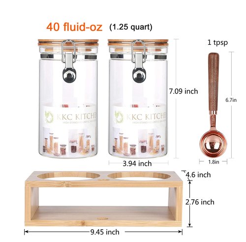 KKC Glass Storage Jars with Spoon,Glass Coffee Bean Storage Containers,Airtight Sealed Jar Canisters Bamboo Lids with Scoop for Coffee Bean,Ground Coffee,Brown Sugar,Nuts,Loose Tea