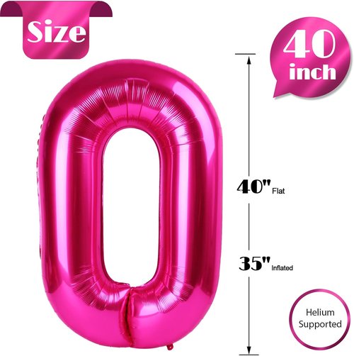 Hot Pink Number 0 Balloon - 40 Inch Birthday Decoration for Milestone Celebrations | Party Supplies