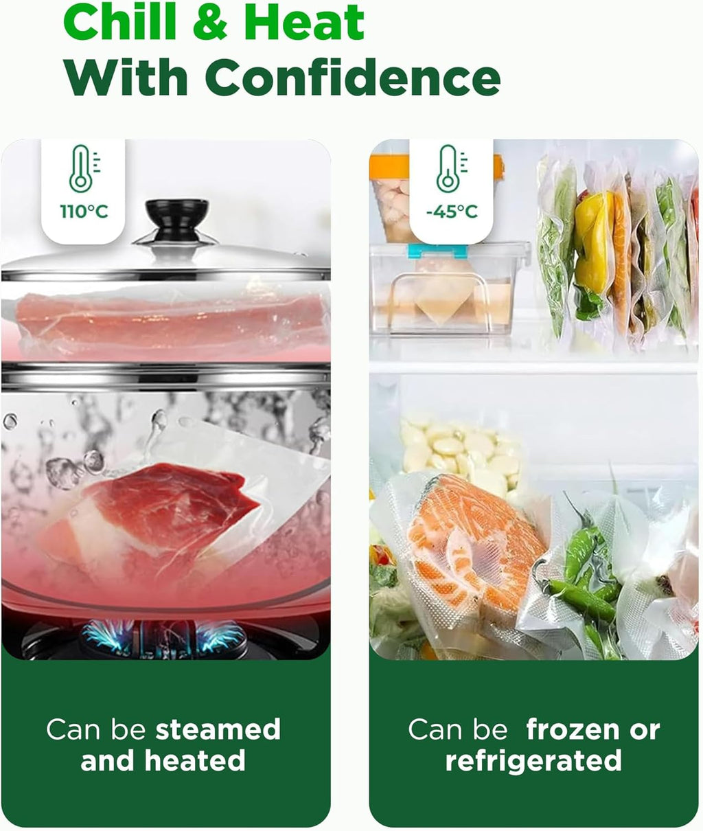Amxus Vacuum Sealer Bags - Heavy Duty BPA-Free Food Storage | 2 Rolls 28CM x 6M for Portion Control
