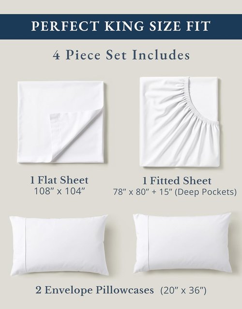 LANE LINEN King Size Sheets Set - 100% Organic Cotton, Soft & Breathable, Eco-Friendly White