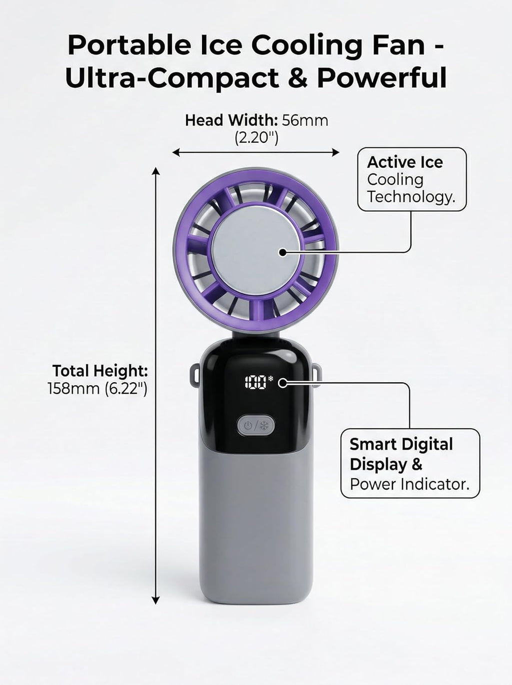 Skiennix Handheld Portable Fan - Rechargeable Mini Turbo Ice Cooler for Travel & Home | Light Grey