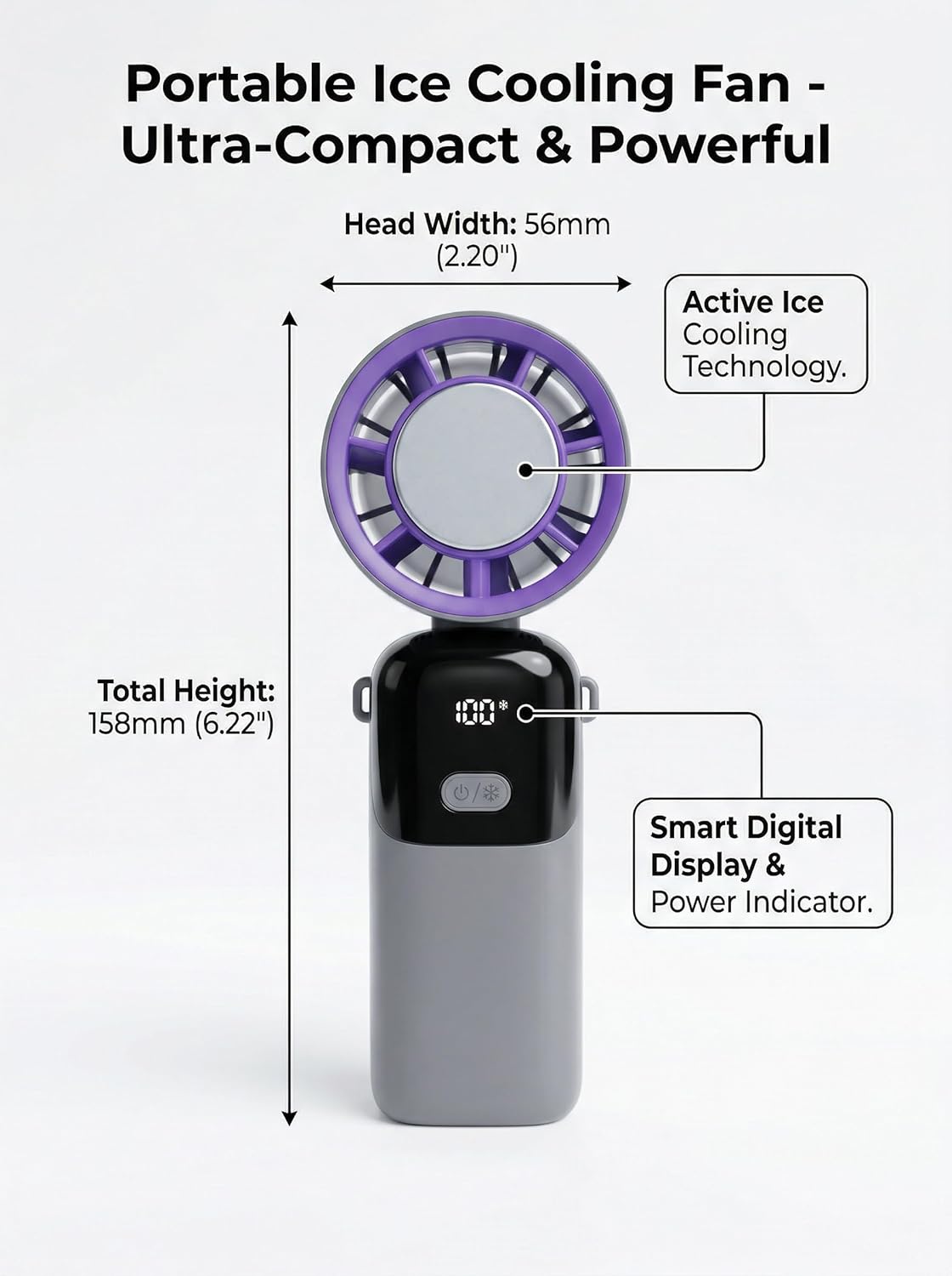 Skiennix Handheld Portable Fan - Rechargeable Mini Turbo Ice Cooler for Travel & Home | Light Grey