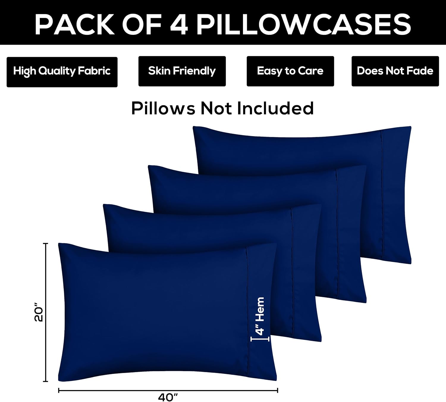 Utopia Bedding Standard Pillow Cases - Soft Brushed Microfiber - 4 Pack, Royal Blue | 20 x 26 Inches
