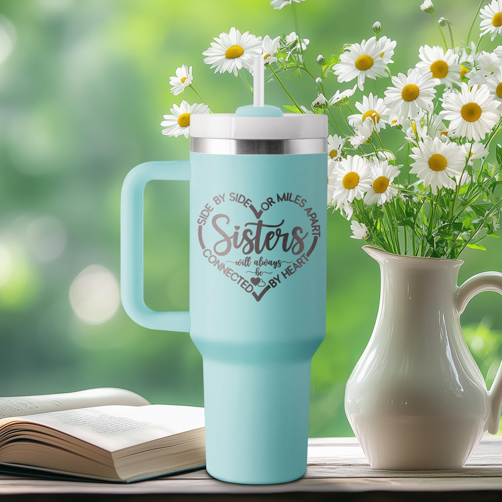 ROSTANTEN Sister Gifts from Sister, Sisters Birthday Gift Ideas, Gifts for Sisters - 40 oz Travel Cup Insulated Tumbler with Handle & Straw