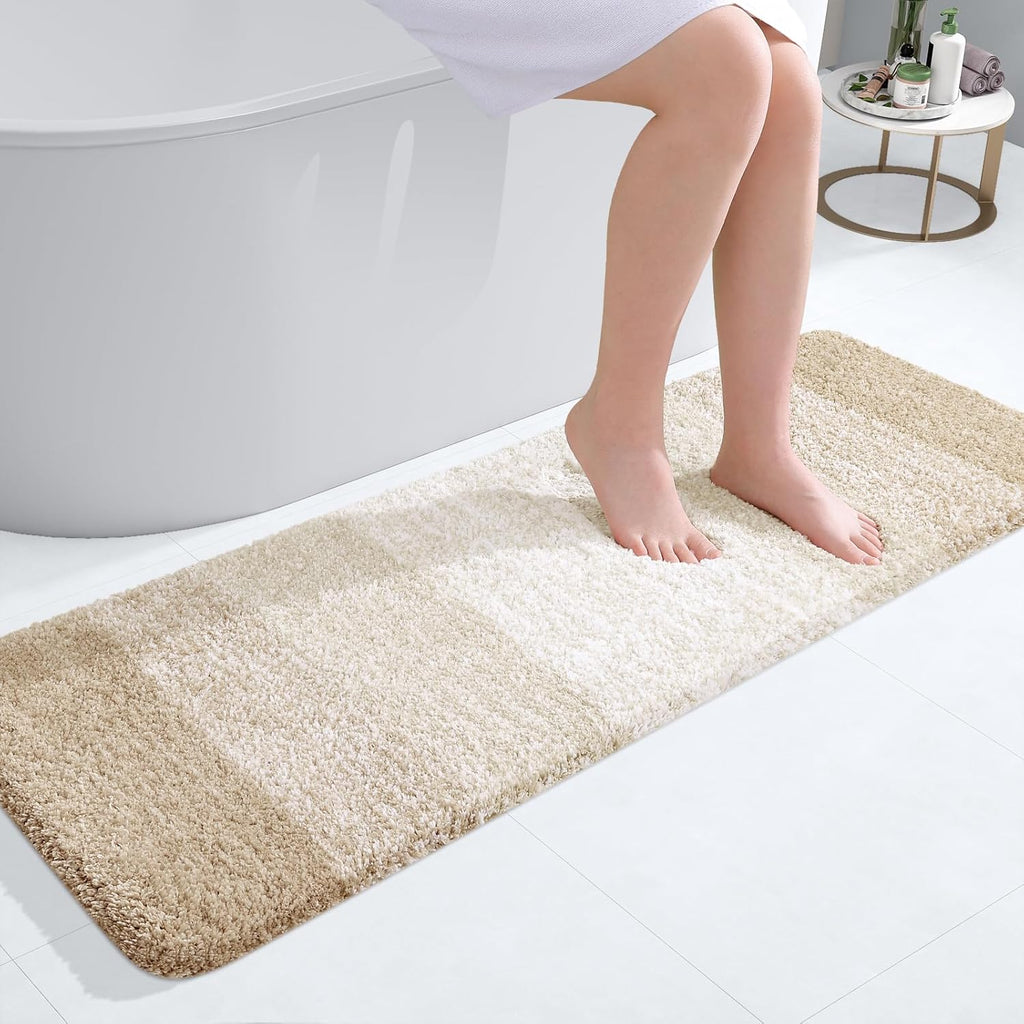 OLANLY Bathroom Runner Rug - Extra Soft Microfiber Mat with Rubber Backing | 47x17, Quick Dry, Light Beige