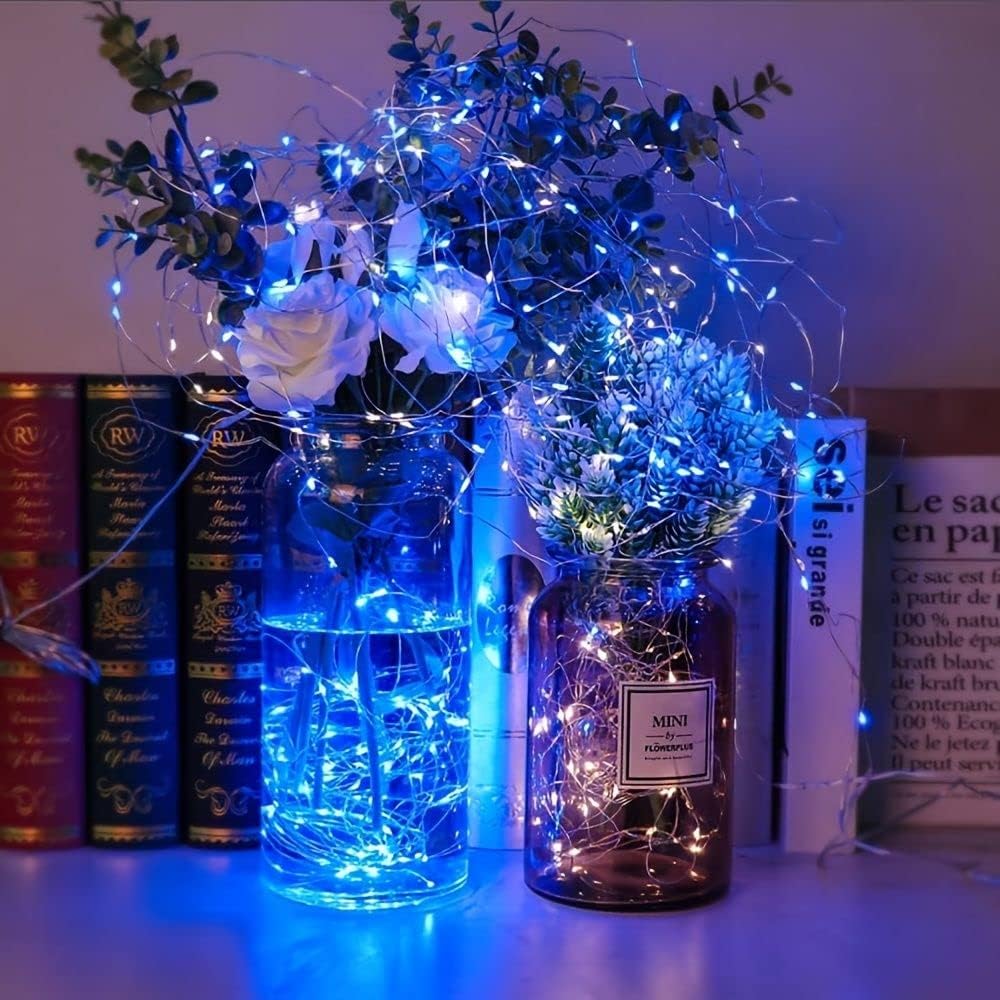 Skiennix 50 LED Christmas Fairy Lights - Battery Operated, Waterproof, 16FT | Blue String Lights for Indoor/Outdoor Decor
