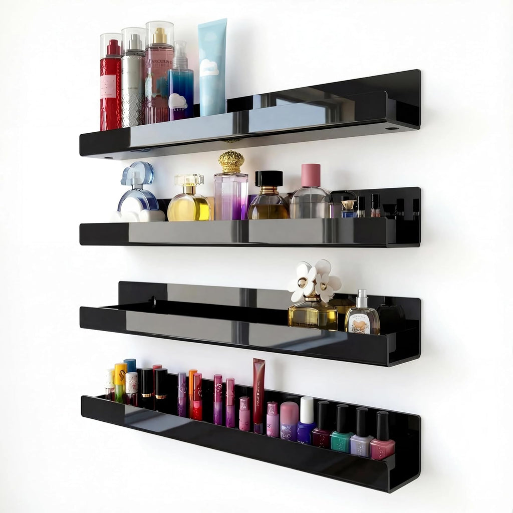 Skiennix 15-Inch Black Acrylic Shelves - Modern Floating Bookshelf for Kids Room | Stylish Toy & Display Storage