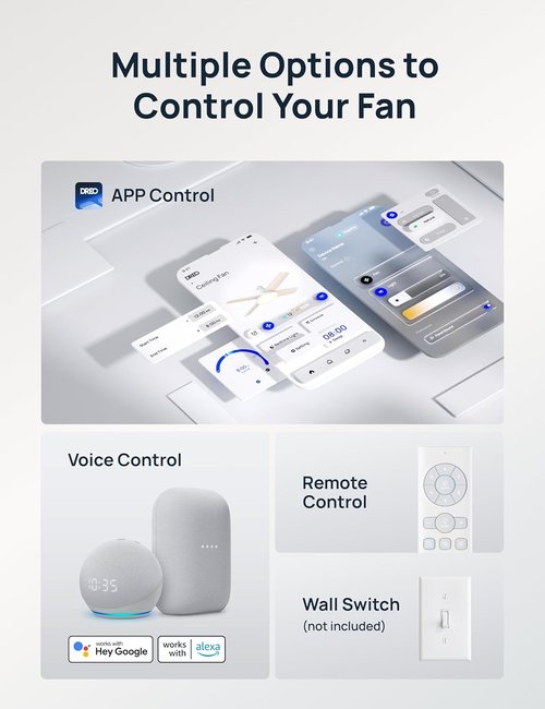 DREO Smart Ceiling Fan - 12 Speeds & 3 Modes - Quiet DC Motor, Dimmable LED, Remote Control - 44'' White
