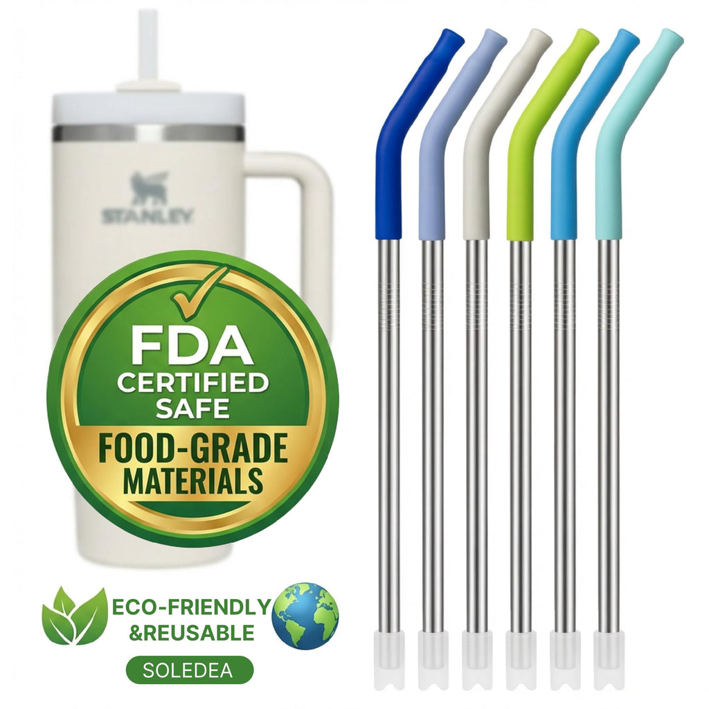 Soledea 40 oz Straight Metal Straws for 40 oz Stanley Tumbler, 6 Pcs Stainless Steel Reusable Drinking Metal Straw with Colourful Silicone Tips,Straw for Glass Cups, BPA FREE