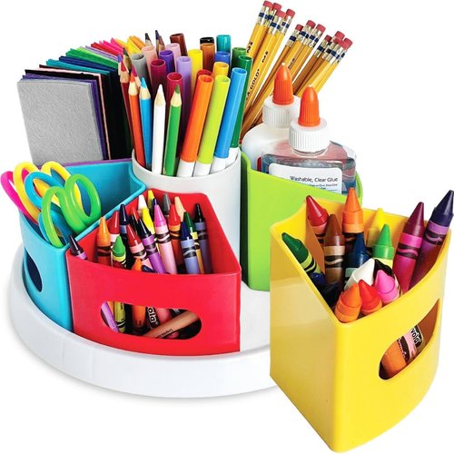 Hapinest Rotating Art Supply Organizer - Versatile Crayon, Marker & Pencil Storage for Classroom | Desk Caddy
