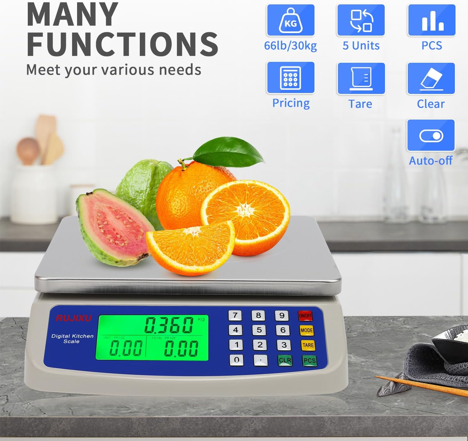 Skiennix Large Digital Kitchen Scale - 30KG Capacity | Stainless Steel, LCD Display for Baking & Food Prep