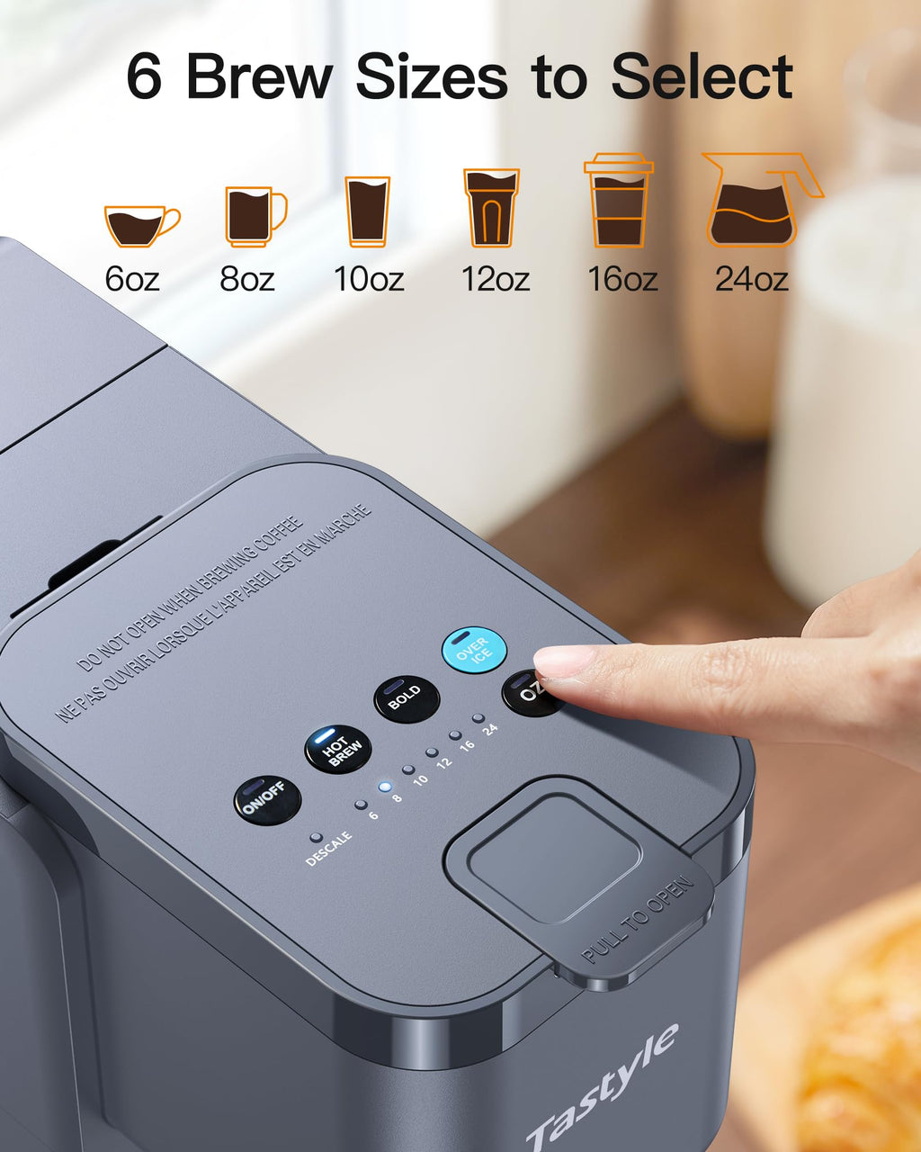 Tastyle Single Serve Hot & Iced Coffee Maker with Strong Brew, 40oz Removable Reservoir, 6 Brew Sizes, Compatible with K Cup and Grounds, Compact for Home, Office, RV and Dorm, Black (2.0 Version)