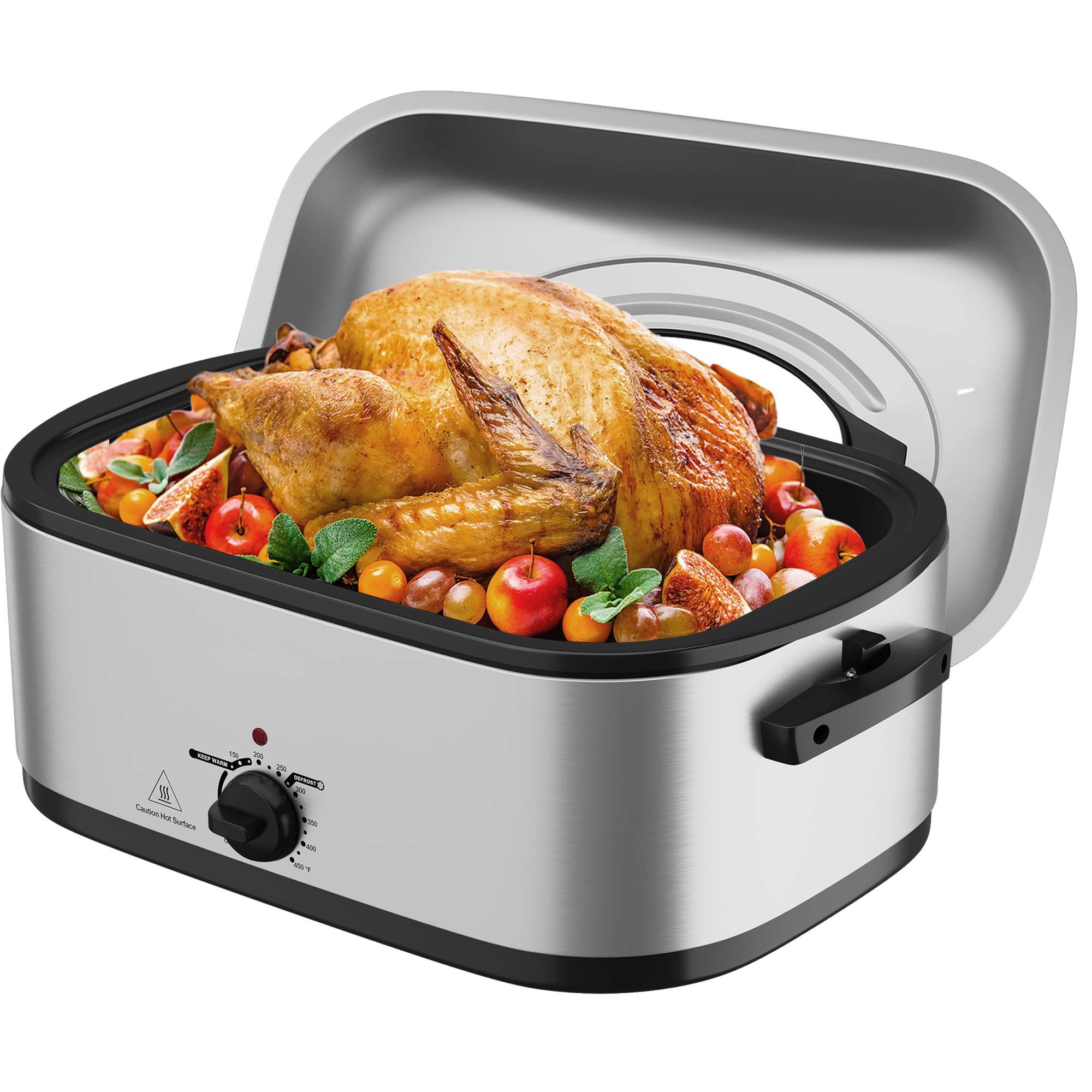 Sunvivi Roaster Oven, 24 Quart Electric Roaster Oven with Glass Lid, Turkey Roaster Buffet with Self-Basting Lid, Removable Pan, Cool-Touch Handles, Dark Blue