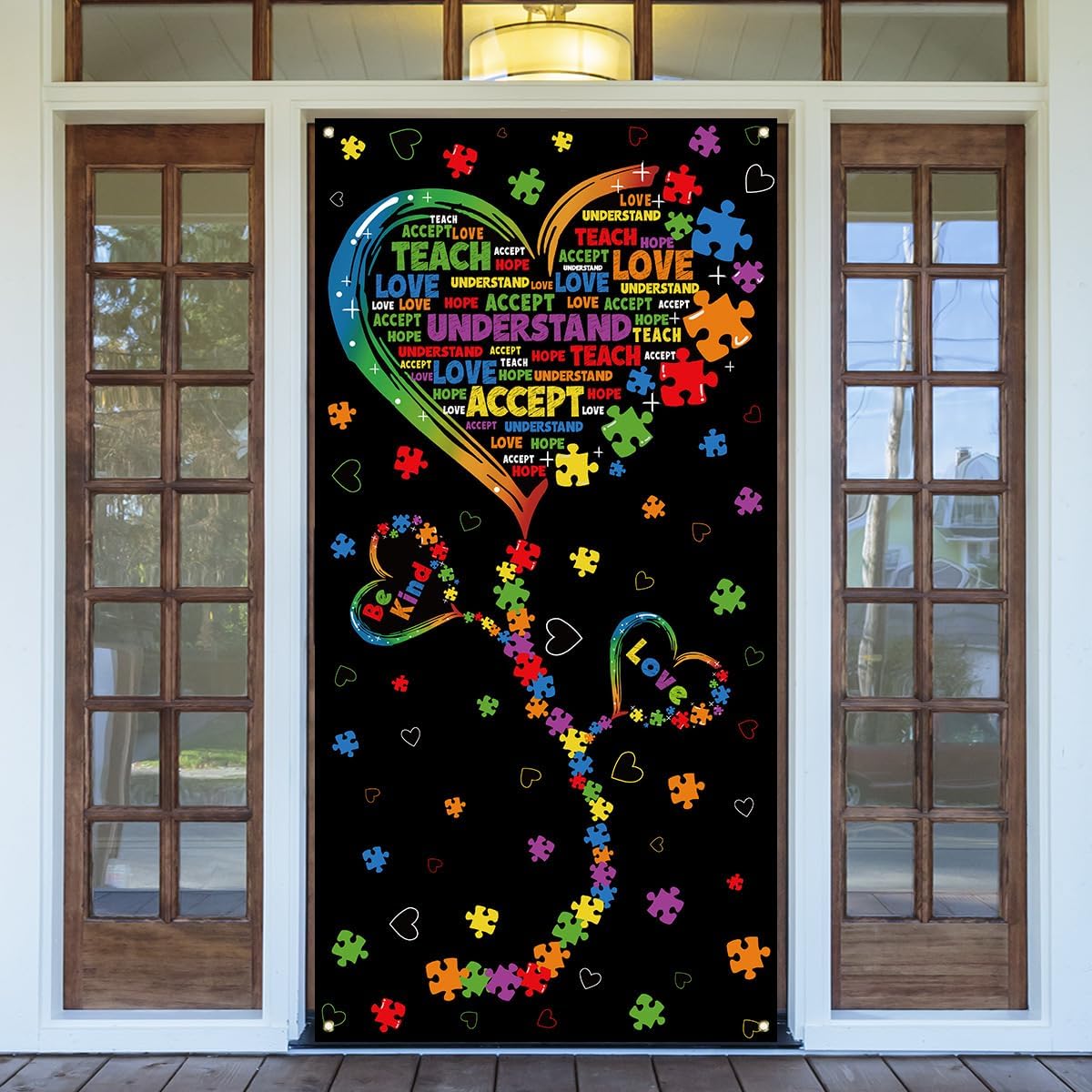 Skiennix Autism Awareness Banner - Puzzle Piece Heart Design for Home & Party Decor