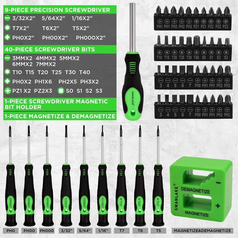 SWANLAKE 86-Piece Magnetic Screwdriver Set - Mini Precision Slotted, Phillips & Torx Bits with Sturdy Toolbox