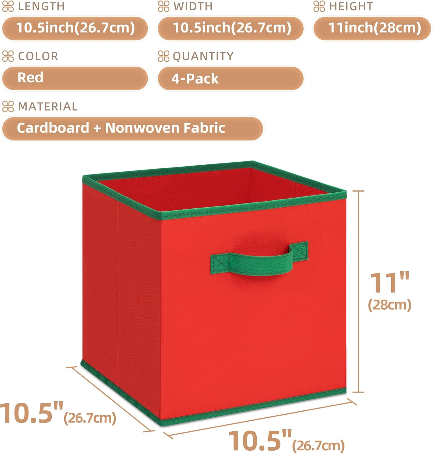 Storage Maniac Storage Cubes - Durable 11-Inch Fabric Bins | Foldable Collapsible Baskets in Red for Easy Organization