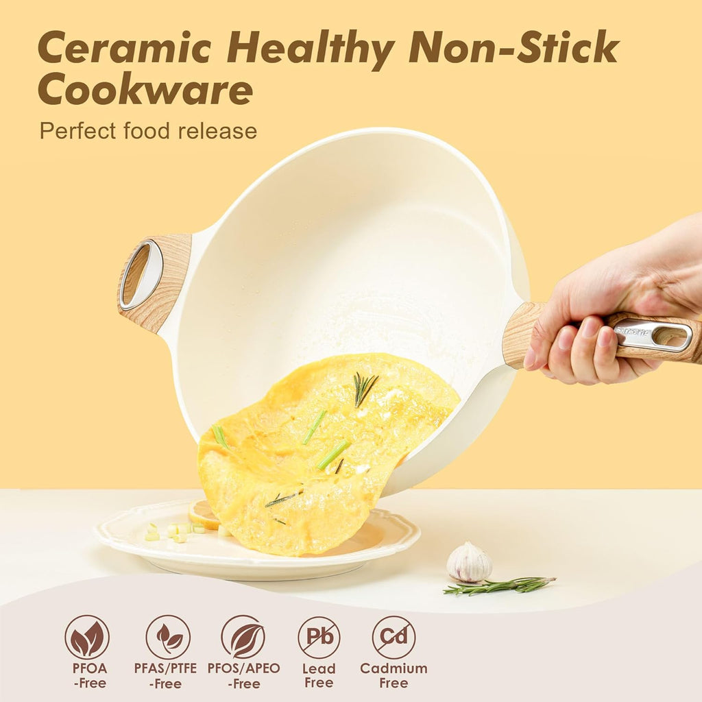 SENSARTE 12-Inch Ceramic Nonstick Frying Pan - Healthy, PFOA-Free Skillet with Lid & Helper Handle