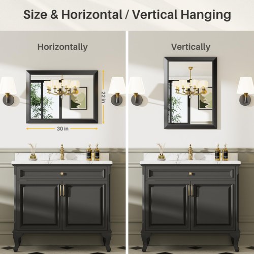 Briivue 22x30 Inch Black Bathroom Mirror for Wall, Thick Metal Framed Rectangle Mirrors for Over Sink, Bedroom, Living Room, Entryway, Anti-Rust, HD Tempered Glass