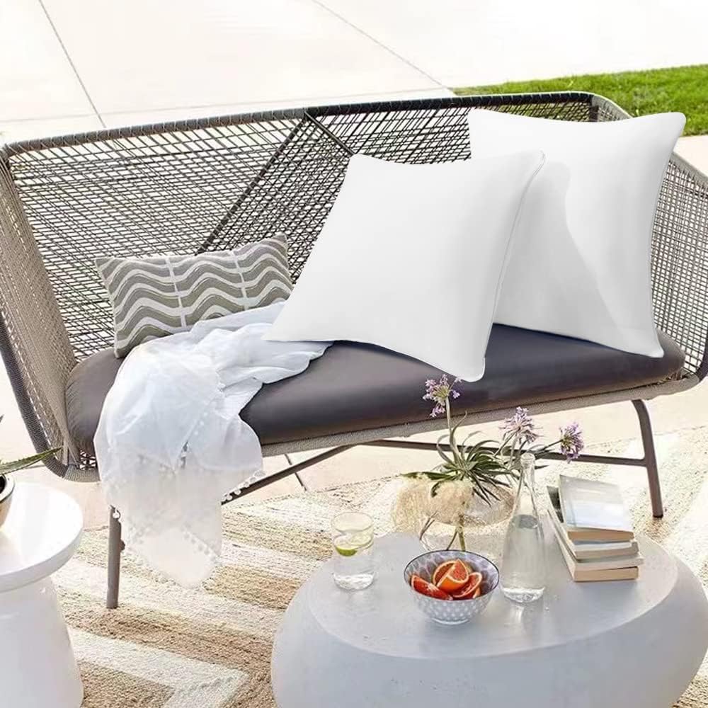 Skiennix Outdoor Throw Pillow Inserts - Waterproof Rectangle Lumbar Cushions | Set of 2, 12 x 20 Inches, White