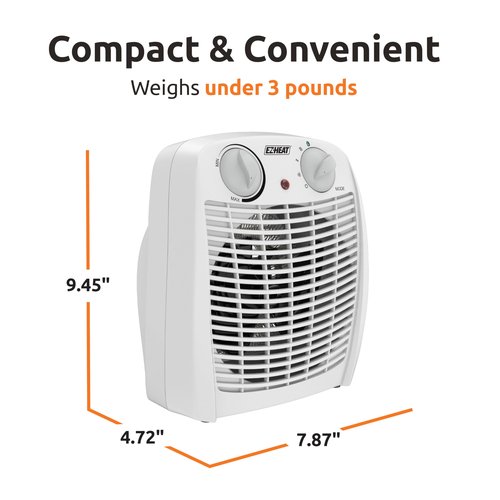 EZ-HEAT 750/1,500 Watt Portable Indoor Space Heater with Adjustable Thermostat, Overheat Sensor, Safety Tip-Over Switch, & Stay Cool Housing, BNS-15K