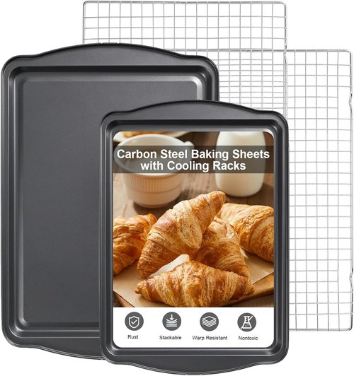 Carbon Steel Baking Sheet Set by [Brand Name] - Nonstick Cookie Sheets with Cooling Rack | 17 x 11 x 0.5 Inches (2 Pack)